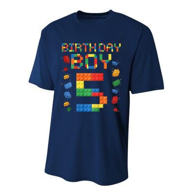 5th Birthday 5 Years Old Block Building Gift Performance Sprint T-Shirt