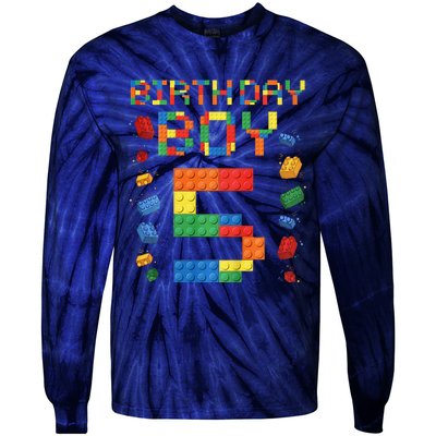 5th Birthday 5 Years Old Block Building Gift Tie-Dye Long Sleeve Shirt