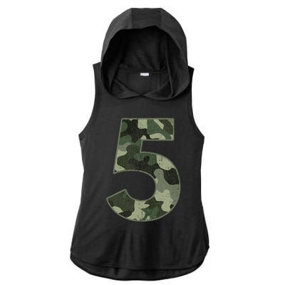 5th Birthday Army Birthday Party 5 Years Old Camo Number 5 Ladies PosiCharge Tri-Blend Wicking Draft Hoodie Tank