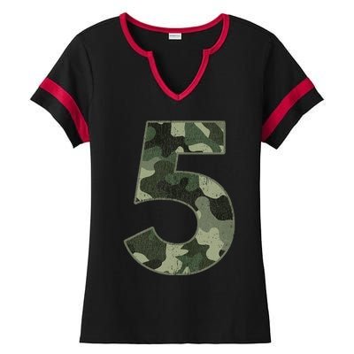 5th Birthday Army Birthday Party 5 Years Old Camo Number 5 Ladies Halftime Notch Neck Tee