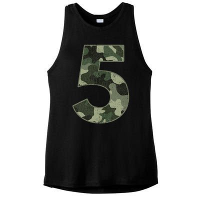 5th Birthday Army Birthday Party 5 Years Old Camo Number 5 Ladies PosiCharge Tri-Blend Wicking Tank