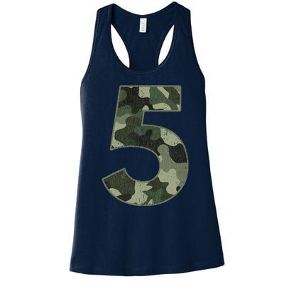 5th Birthday Army Birthday Party 5 Years Old Camo Number 5 Women's Racerback Tank