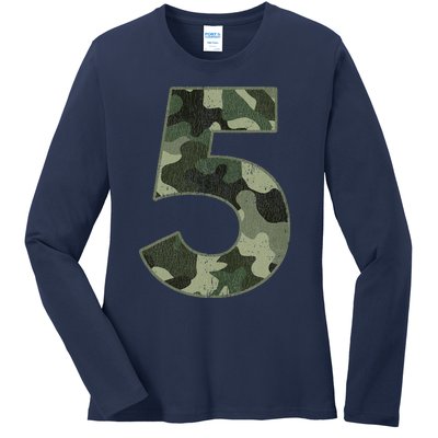 5th Birthday Army Birthday Party 5 Years Old Camo Number 5 Ladies Long Sleeve Shirt