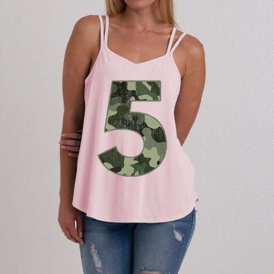 5th Birthday Army Birthday Party 5 Years Old Camo Number 5 Women's Strappy Tank