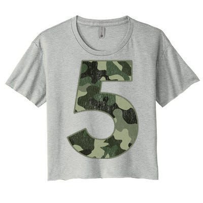 5th Birthday Army Birthday Party 5 Years Old Camo Number 5 Women's Crop Top Tee