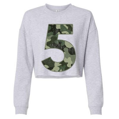 5th Birthday Army Birthday Party 5 Years Old Camo Number 5 Cropped Pullover Crew