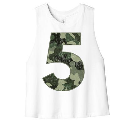 5th Birthday Army Birthday Party 5 Years Old Camo Number 5 Women's Racerback Cropped Tank