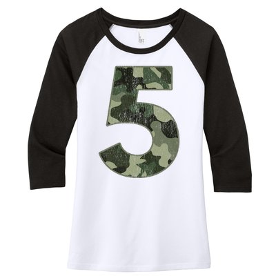 5th Birthday Army Birthday Party 5 Years Old Camo Number 5 Women's Tri-Blend 3/4-Sleeve Raglan Shirt