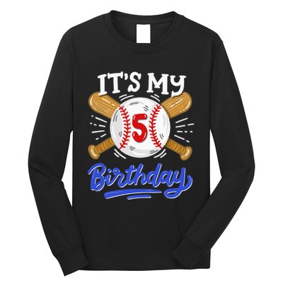 5th Baseball Birthday Party Sport Fan 5 Years Old Long Sleeve Shirt