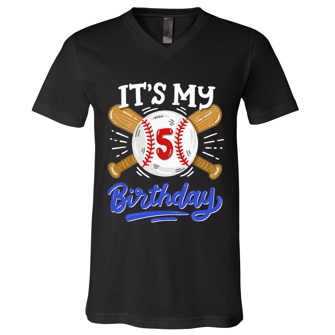 5th Baseball Birthday Party Sport Fan 5 Years Old V-Neck T-Shirt