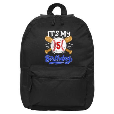 5th Baseball Birthday Party Sport Fan 5 Years Old 16 in Basic Backpack