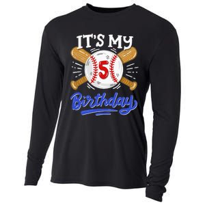 5th Baseball Birthday Party Sport Fan 5 Years Old Cooling Performance Long Sleeve Crew