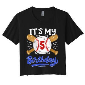 5th Baseball Birthday Party Sport Fan 5 Years Old Women's Crop Top Tee