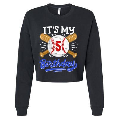 5th Baseball Birthday Party Sport Fan 5 Years Old Cropped Pullover Crew