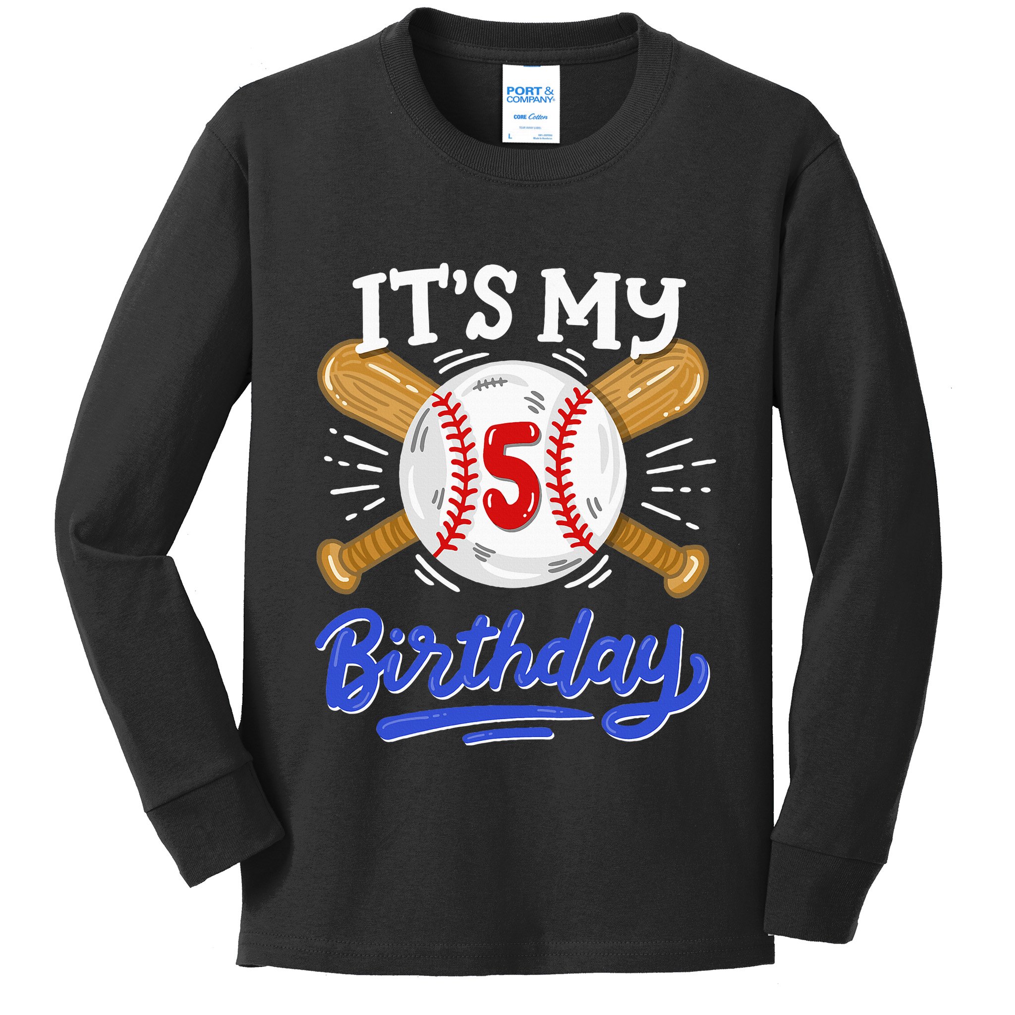 5th Baseball Birthday Party Sport Fan 5 Years Old Kids Long Sleeve Shirt