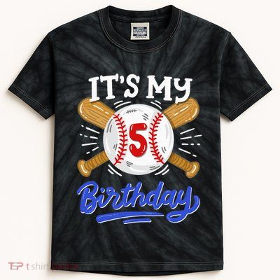 5th Baseball Birthday Party Sport Fan 5 Years Old Kids Tie-Dye T-Shirt