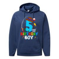 5th Birthday Boy Fishing Fish Bday Party Decorations Performance Fleece Hoodie