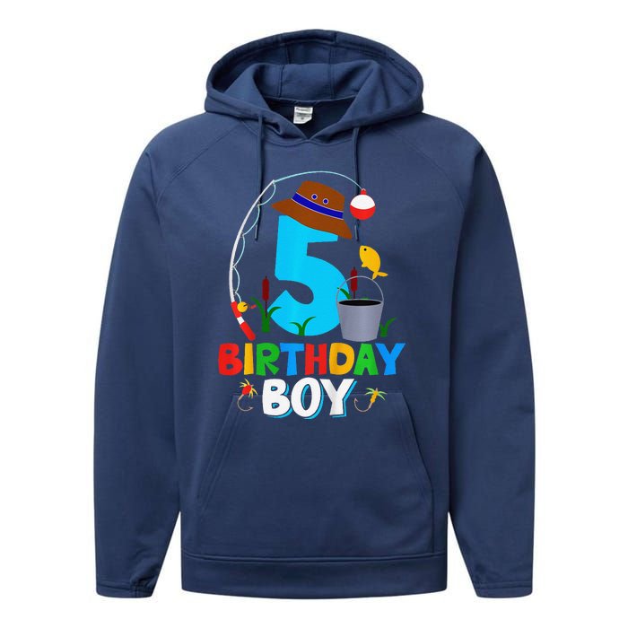 5th Birthday Boy Fishing Fish Bday Party Decorations Performance Fleece Hoodie