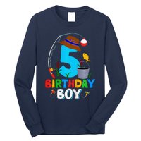 5th Birthday Boy Fishing Fish Bday Party Decorations Long Sleeve Shirt