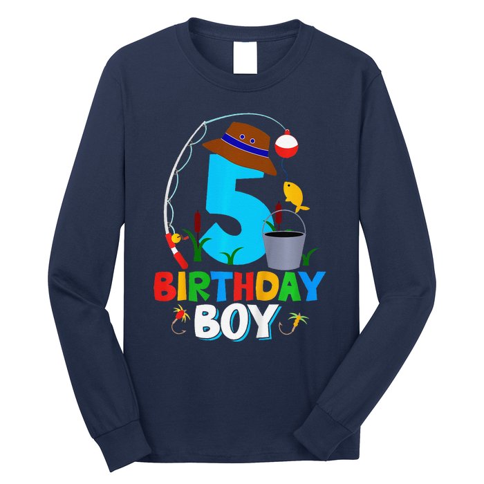 5th Birthday Boy Fishing Fish Bday Party Decorations Long Sleeve Shirt