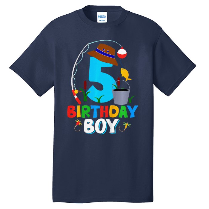 5th Birthday Boy Fishing Fish Bday Party Decorations Tall T-Shirt