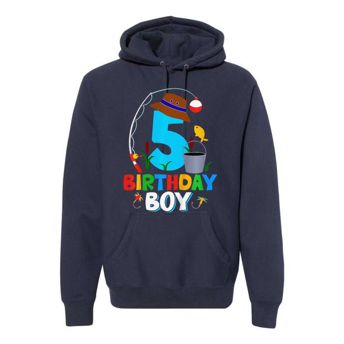 5th Birthday Boy Fishing Fish Bday Party Decorations Premium Hoodie