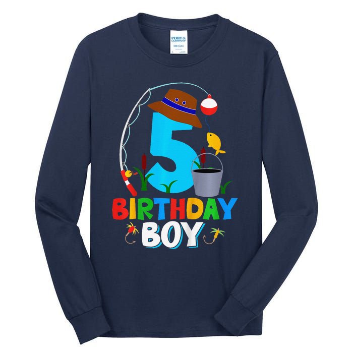 5th Birthday Boy Fishing Fish Bday Party Decorations Tall Long Sleeve T-Shirt