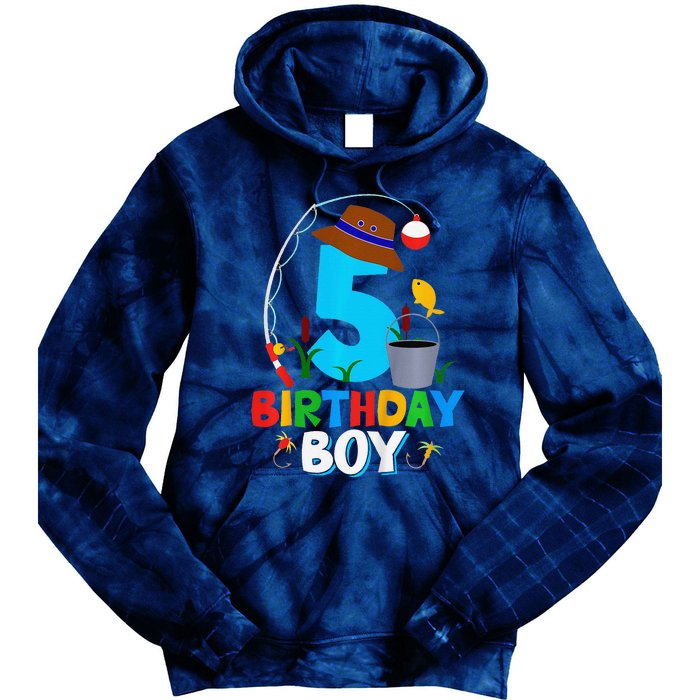 5th Birthday Boy Fishing Fish Bday Party Decorations Tie Dye Hoodie