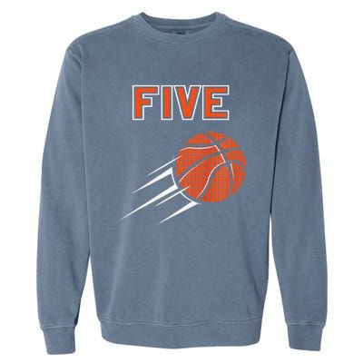 5th Birthday Basketball Party Jersey 5 Years Old Garment-Dyed Sweatshirt