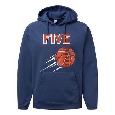 5th Birthday Basketball Party Jersey 5 Years Old Performance Fleece Hoodie