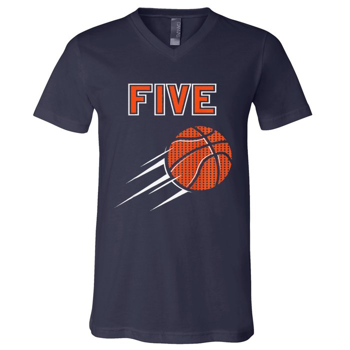 5th Birthday Basketball Party Jersey 5 Years Old V-Neck T-Shirt