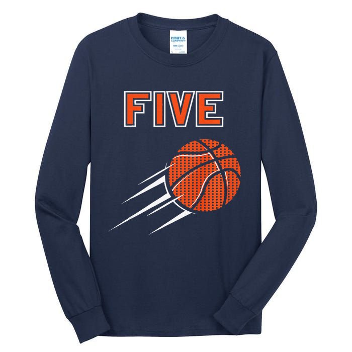 5th Birthday Basketball Party Jersey 5 Years Old Tall Long Sleeve T-Shirt