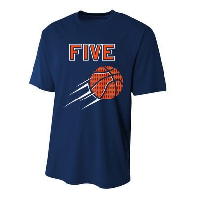 5th Birthday Basketball Party Jersey 5 Years Old Performance Sprint T-Shirt