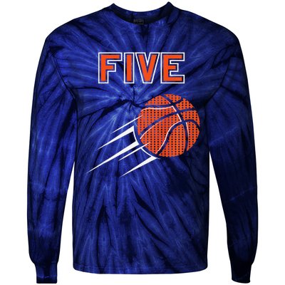 5th Birthday Basketball Party Jersey 5 Years Old Tie-Dye Long Sleeve Shirt