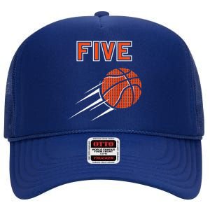 5th Birthday Basketball Party Jersey 5 Years Old High Crown Mesh Back Trucker Hat