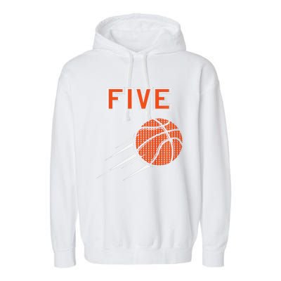 5th Birthday Basketball Party Jersey 5 Years Old Garment-Dyed Fleece Hoodie