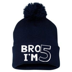 5th Birthday Boy Bro I’M 5 Year Old Five Fifth Party Pom Pom 12in Knit Beanie