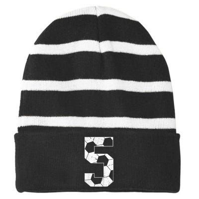 5th Birthday Boy Soccer Player Football 5 Years Old Striped Beanie with Solid Band