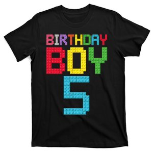 5th Birthday Boy Master Builder 5 Years Old Block Building T-Shirt