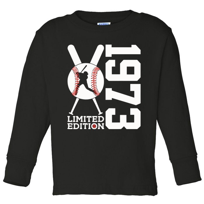 50th Birthday Baseball Limited Edition 1973 Toddler Long Sleeve Shirt