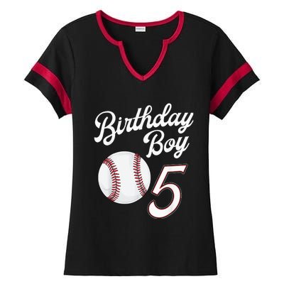 5th Birthday Baseball Big Number Five 5 Year Old Boy Girl Ladies Halftime Notch Neck Tee