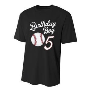 5th Birthday Baseball Big Number Five 5 Year Old Boy Girl Youth Performance Sprint T-Shirt