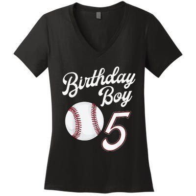 5th Birthday Baseball Big Number Five 5 Year Old Boy Girl Women's V-Neck T-Shirt