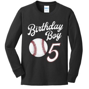 5th Birthday Baseball Big Number Five 5 Year Old Boy Girl Kids Long Sleeve Shirt