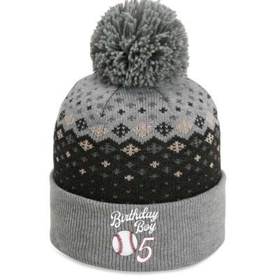 5th Birthday Baseball Big Number Five 5 Year Old Cute The Baniff Cuffed Pom Beanie