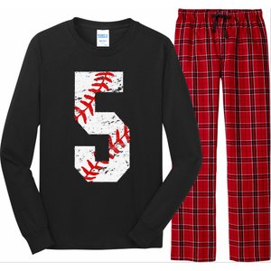 5th Birthday Baseball Big Number Five 5 Year Old Funny Gift Long Sleeve Pajama Set