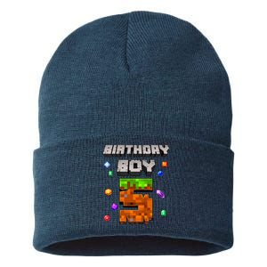 5th Birthday Boy 5 Video Gamer Pixel Number Five Bday Party Sustainable Knit Beanie