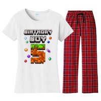 5th Birthday Boy 5 Video Gamer Pixel Number Five Bday Party Women's Flannel Pajama Set