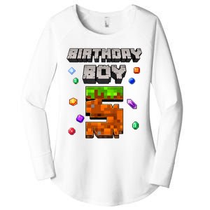 5th Birthday Boy 5 Video Gamer Pixel Number Five Bday Party Women's Perfect Tri Tunic Long Sleeve Shirt