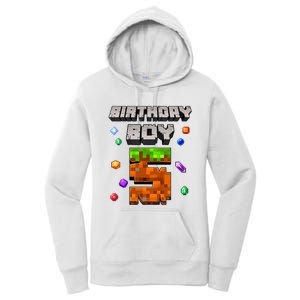 5th Birthday Boy 5 Video Gamer Pixel Number Five Bday Party Women's Pullover Hoodie